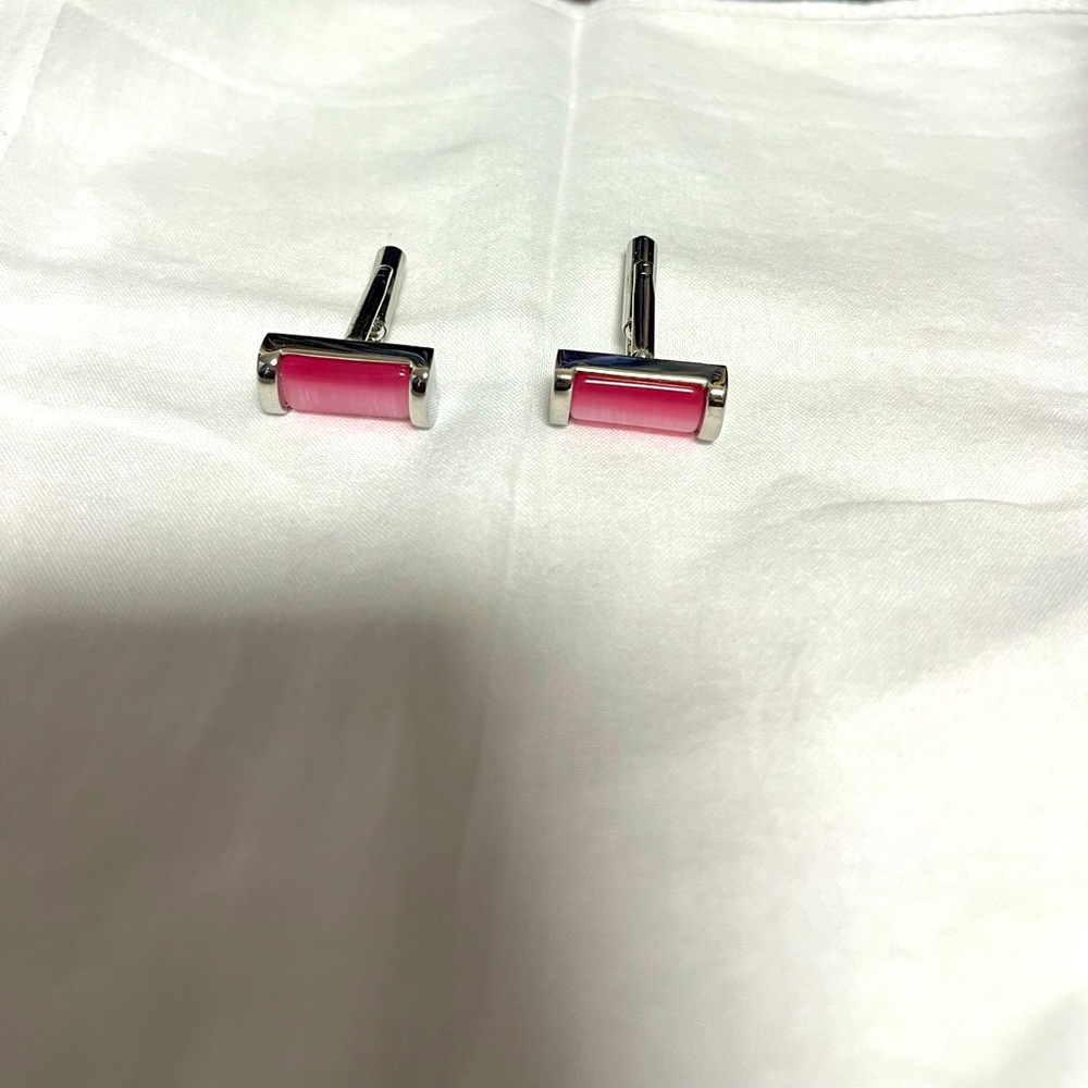 Silver cufflinks with beautiful pink stone
